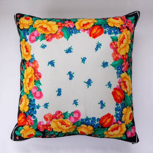 Tulip Floral Print Cushion Upcycled Scarf Throw Pillow 18”