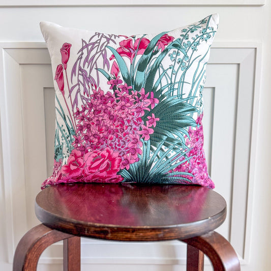 Flower Print Cushion Upcycled Scarf Throw Pillow  16"