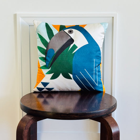 Toucan Bird Print Cushion Upcycled Scarf Throw Pillow 12"