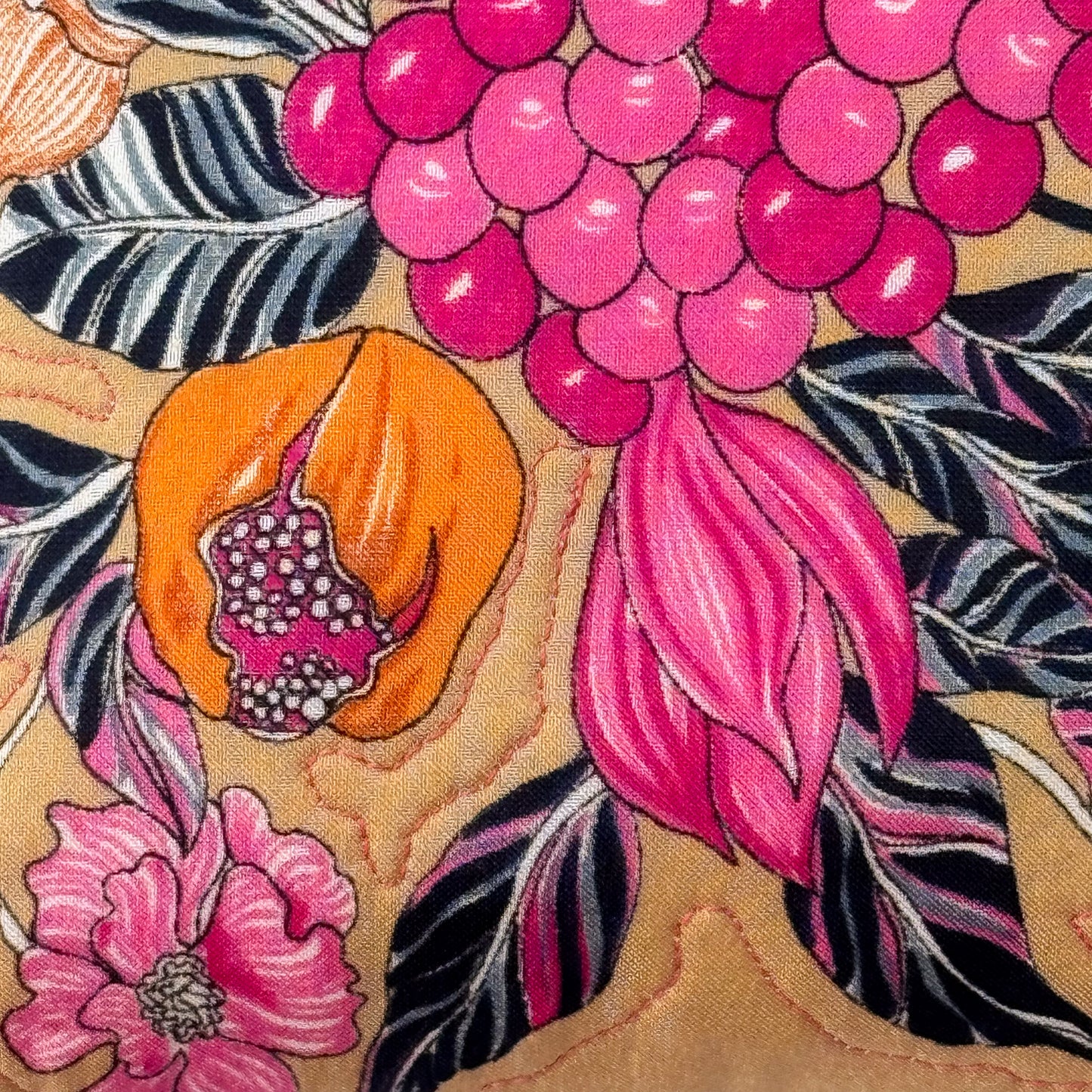 Pink and Tan Floral Print Upcycled Scarf Throw Pillow 10"