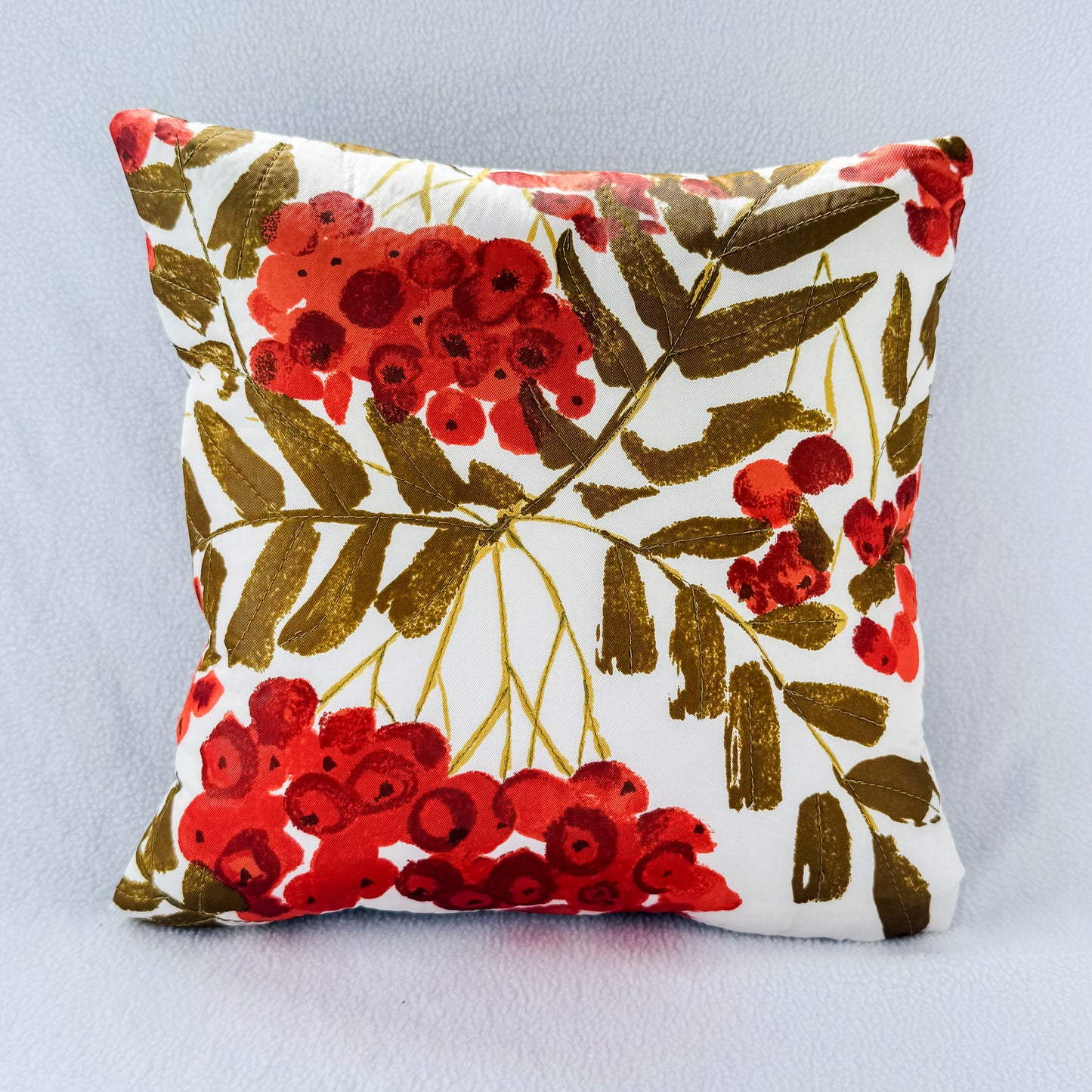 Cherry Floral Throw Pillow 12": Upcycled Scarf Design Quilted Accent Cushion