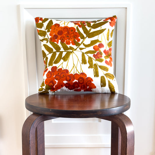 Cherry Floral Throw Pillow 12": Upcycled Scarf Design Quilted Accent Cushion