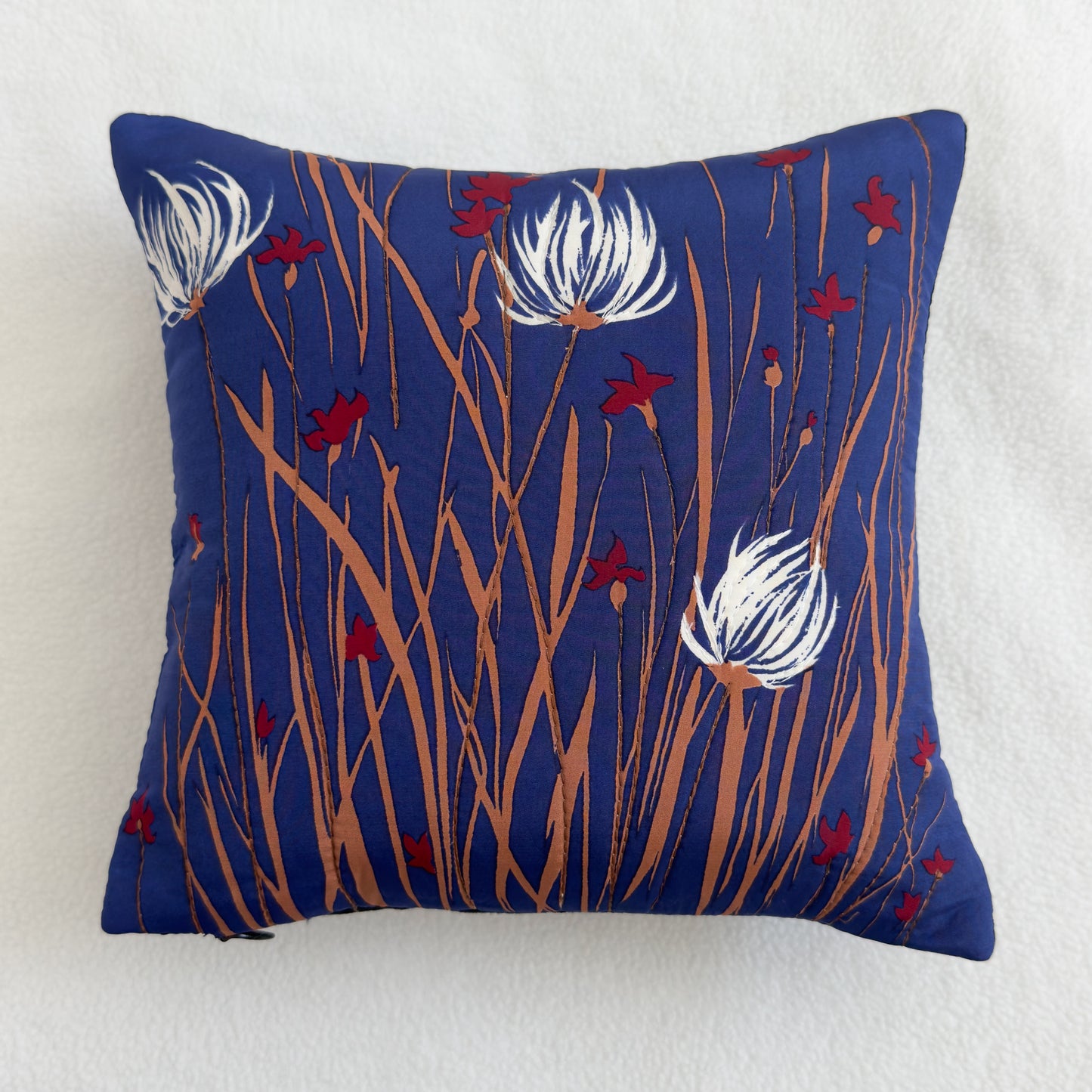 Navy and White Floral Upcycled Scarf Throw Pillow 10"