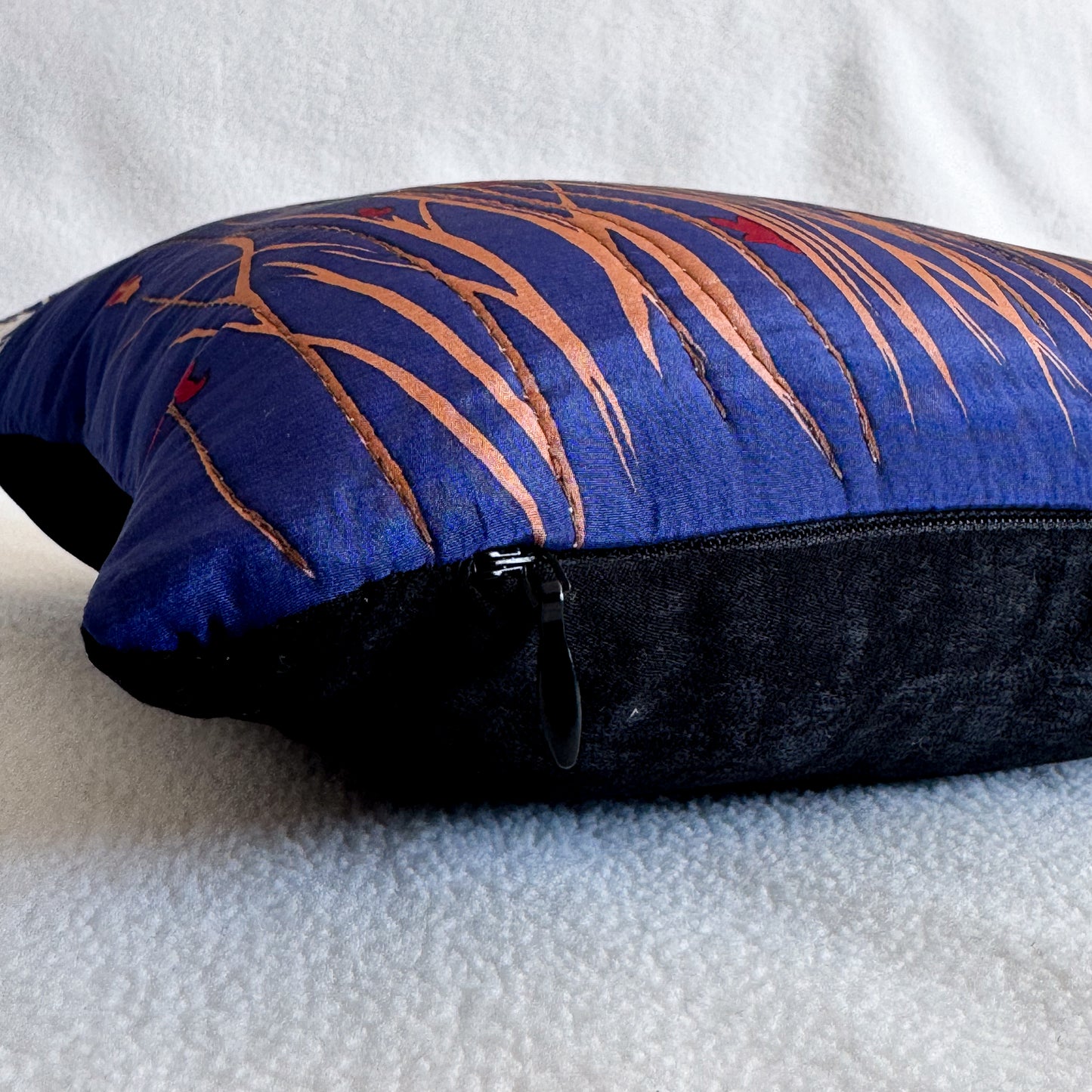 Navy and White Floral Upcycled Scarf Throw Pillow 10"