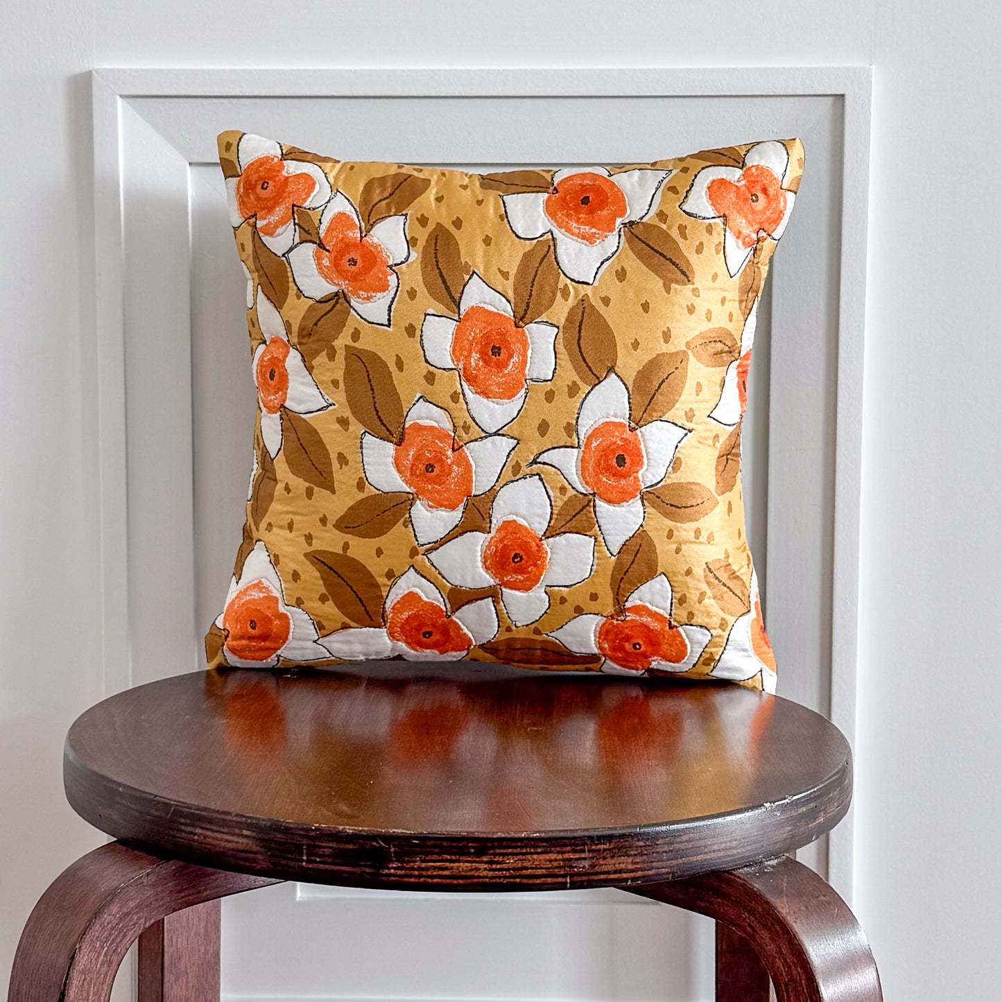 Floral Throw Pillow 12": Upcycled Vintage Scarf Floral Accent Cushion