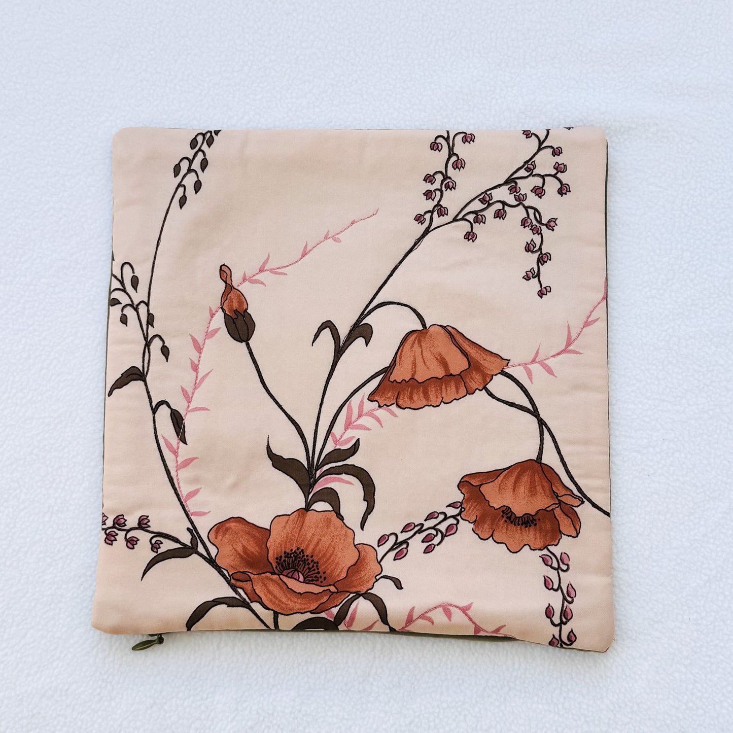 Poppy Floral Print Cushion Upcycled Scarf Throw Pillow 10"