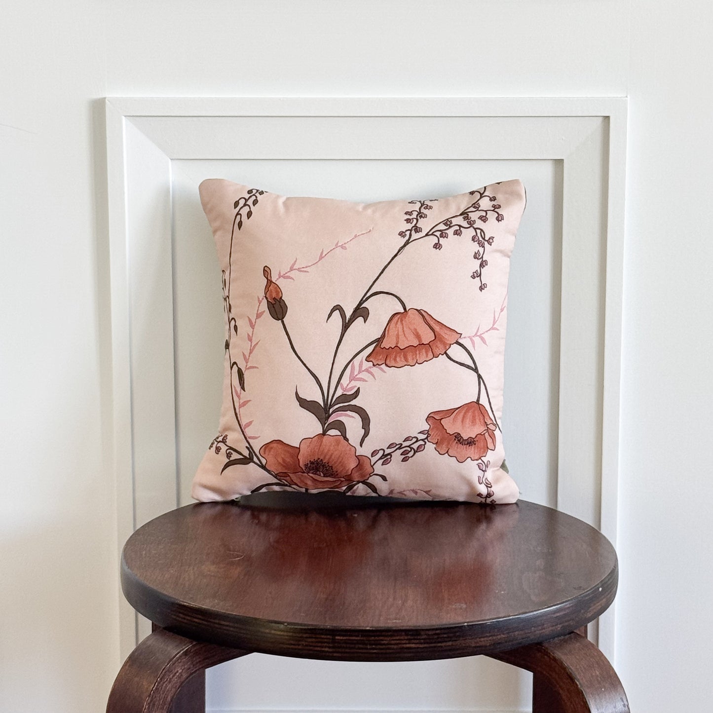 Poppy Floral Print Cushion Upcycled Scarf Throw Pillow 10"
