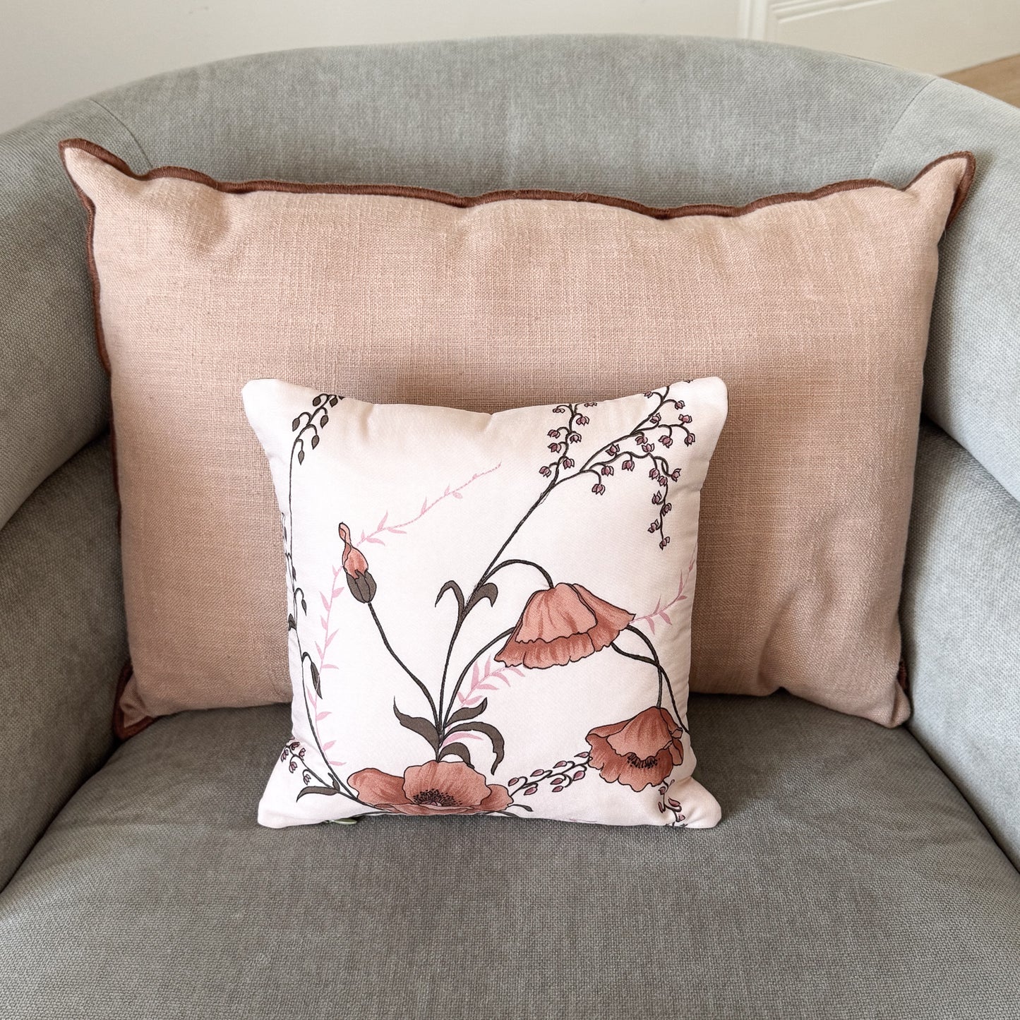 Poppy Floral Print Cushion Upcycled Scarf Throw Pillow 10"