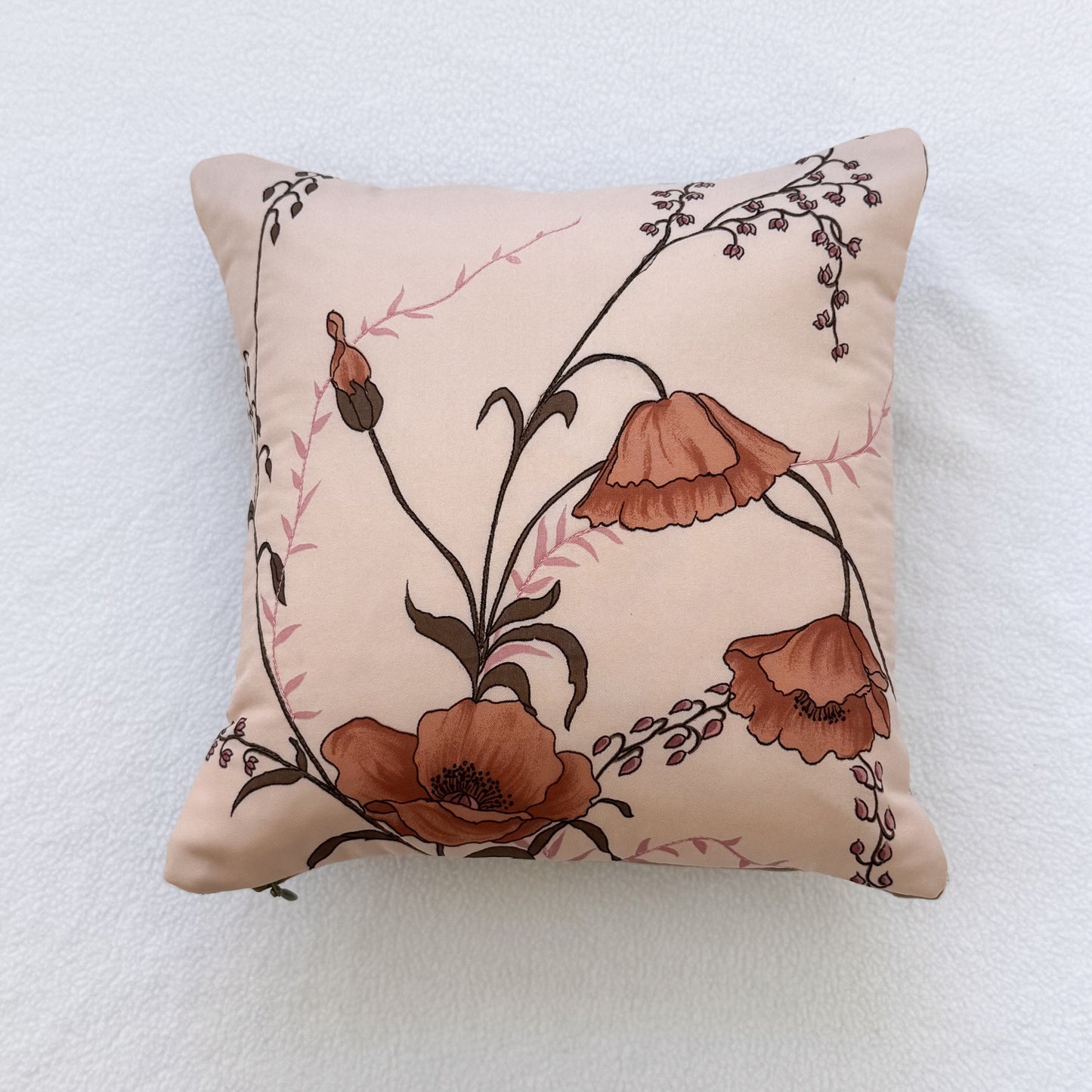 Poppy Floral Print Cushion Upcycled Scarf Throw Pillow 10"