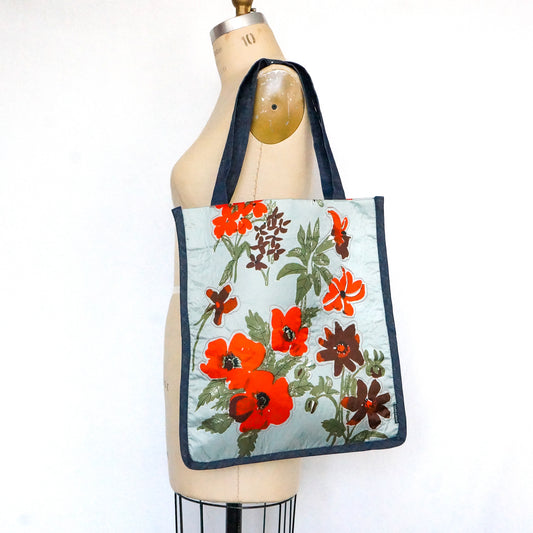 Vintage Scarf Bag Blue Floral Print | Market Tote Recycled Fabric Bag