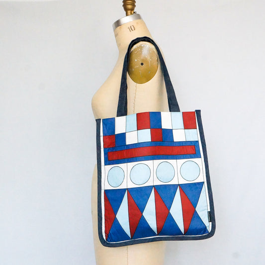 Vintage Scarf Bag Geometric Pattern | Upcycled Tote Bag Carryall