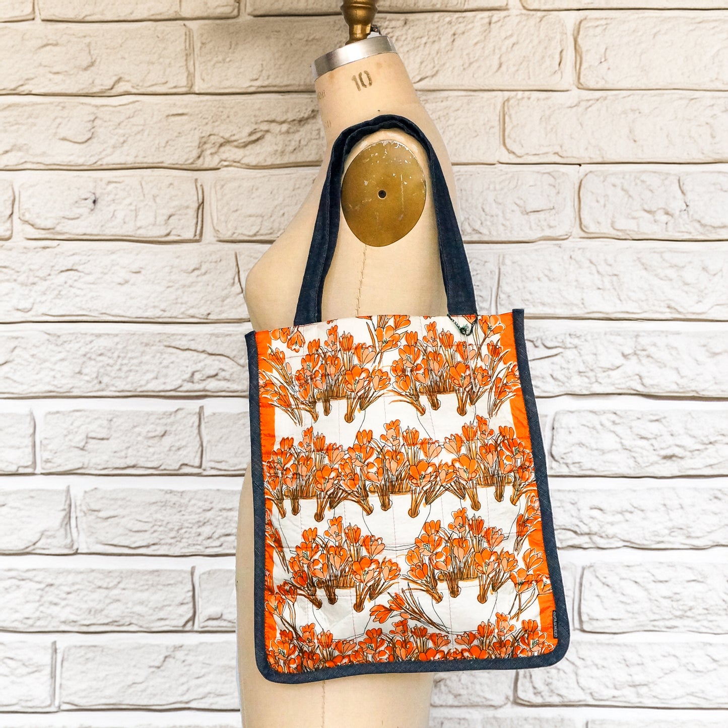 Vintage Scarf Bag Orange Floral Print | Market Tote Summer Handbag