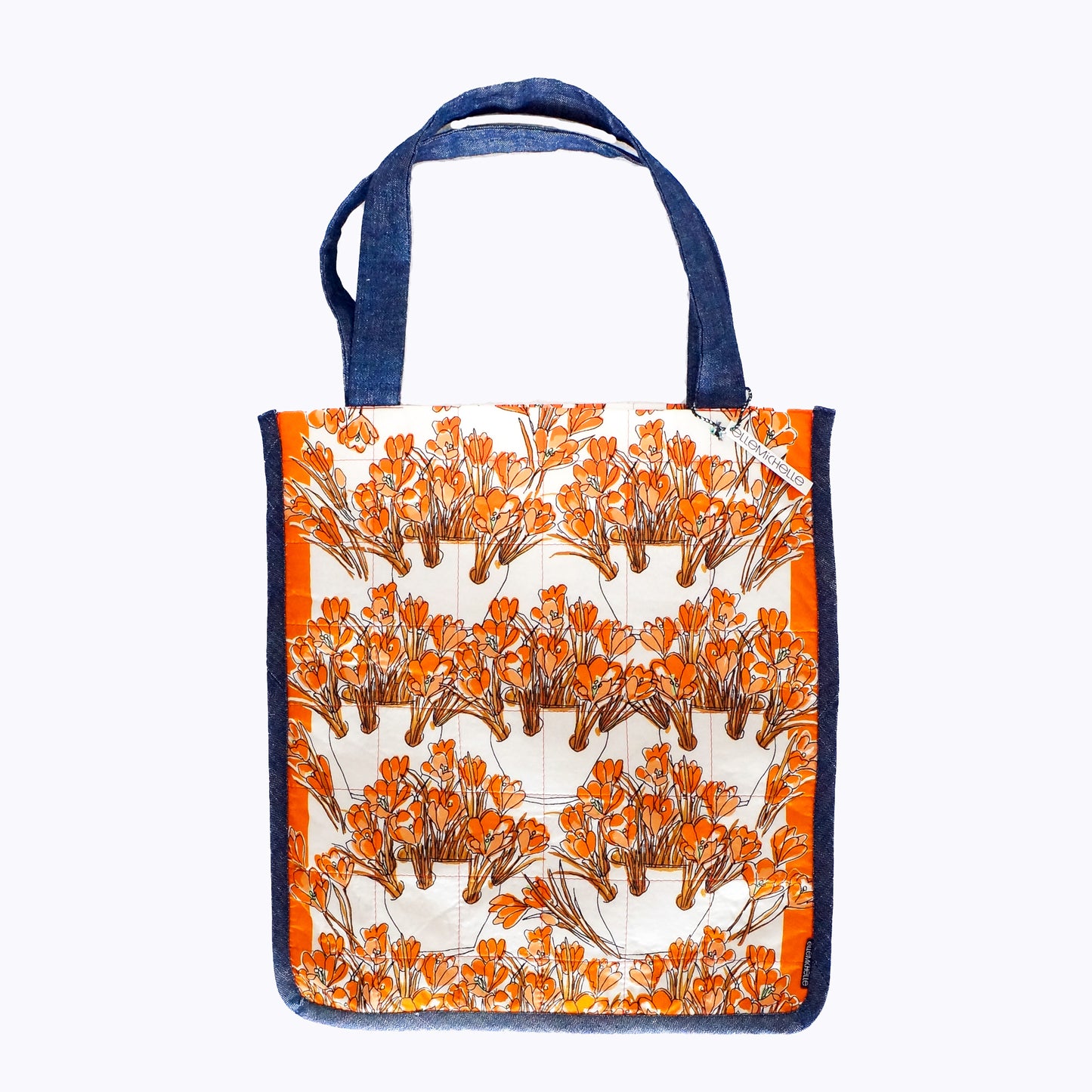 Vintage Scarf Bag Orange Floral Print | Market Tote Summer Handbag