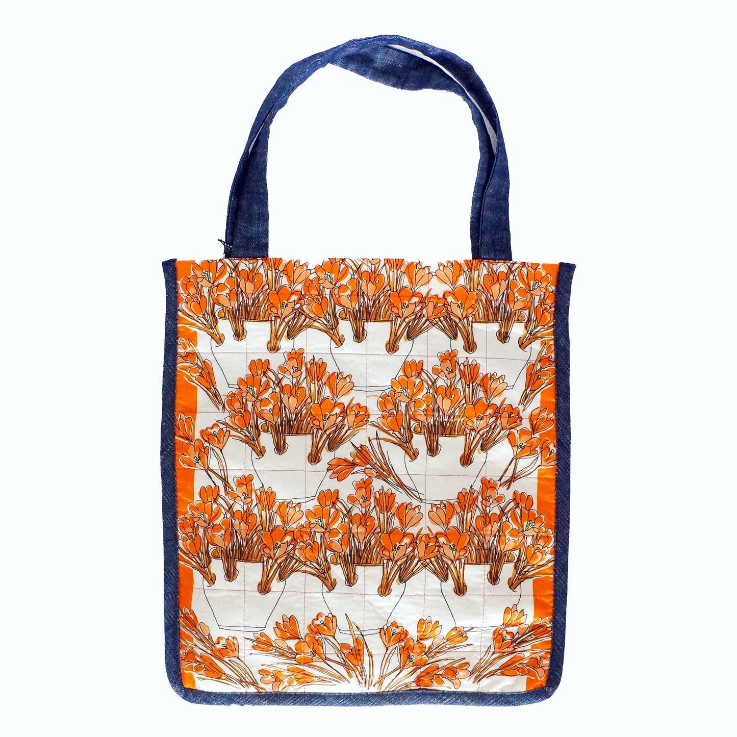 Vintage Scarf Bag Orange Floral Print | Market Tote Summer Handbag