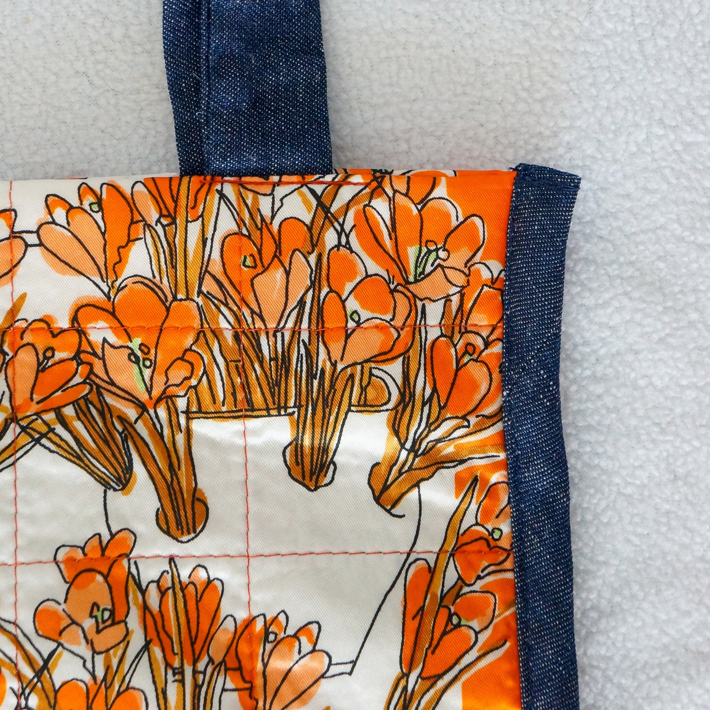 Vintage Scarf Bag Orange Floral Print | Market Tote Summer Handbag