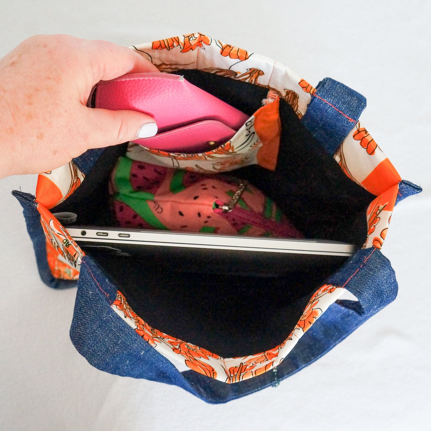 Vintage Scarf Bag Orange Floral Print | Market Tote Summer Handbag
