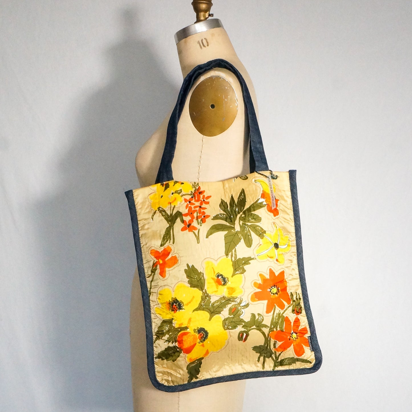 Vintage Scarf Bag Yellow Floral Print | Market Tote Summer Handbag