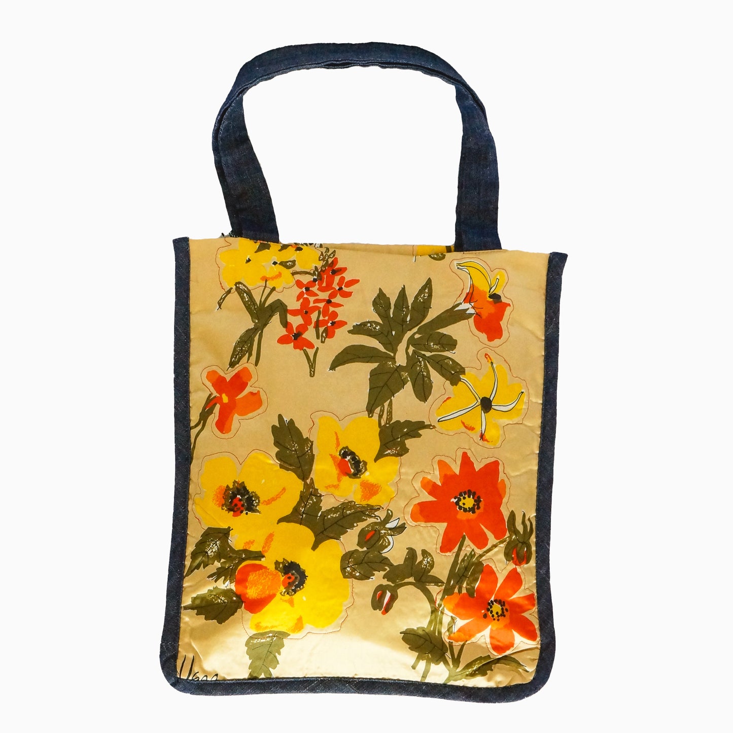 Vintage Scarf Bag Yellow Floral Print | Market Tote Summer Handbag