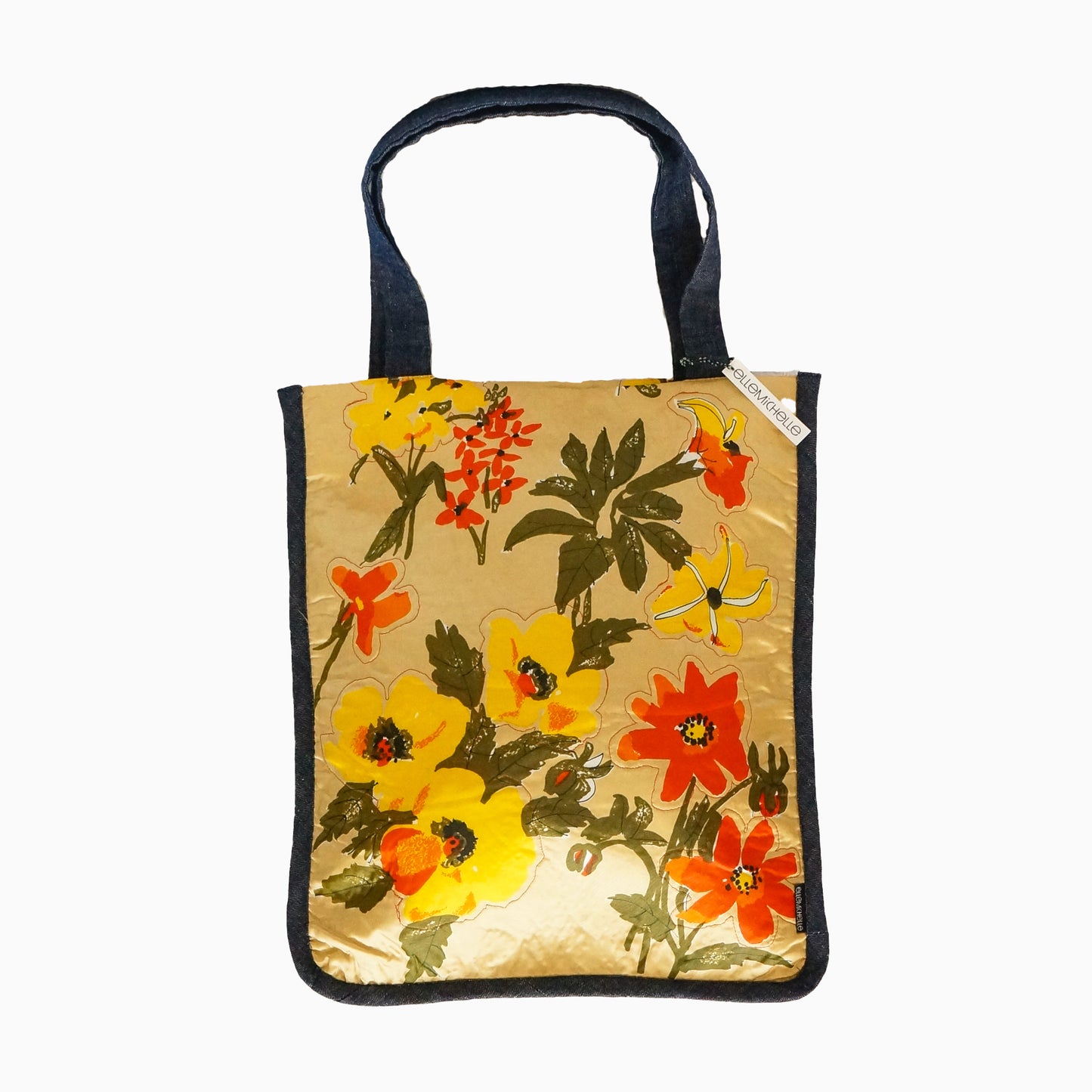 Vintage Scarf Bag Yellow Floral Print | Market Tote Summer Handbag