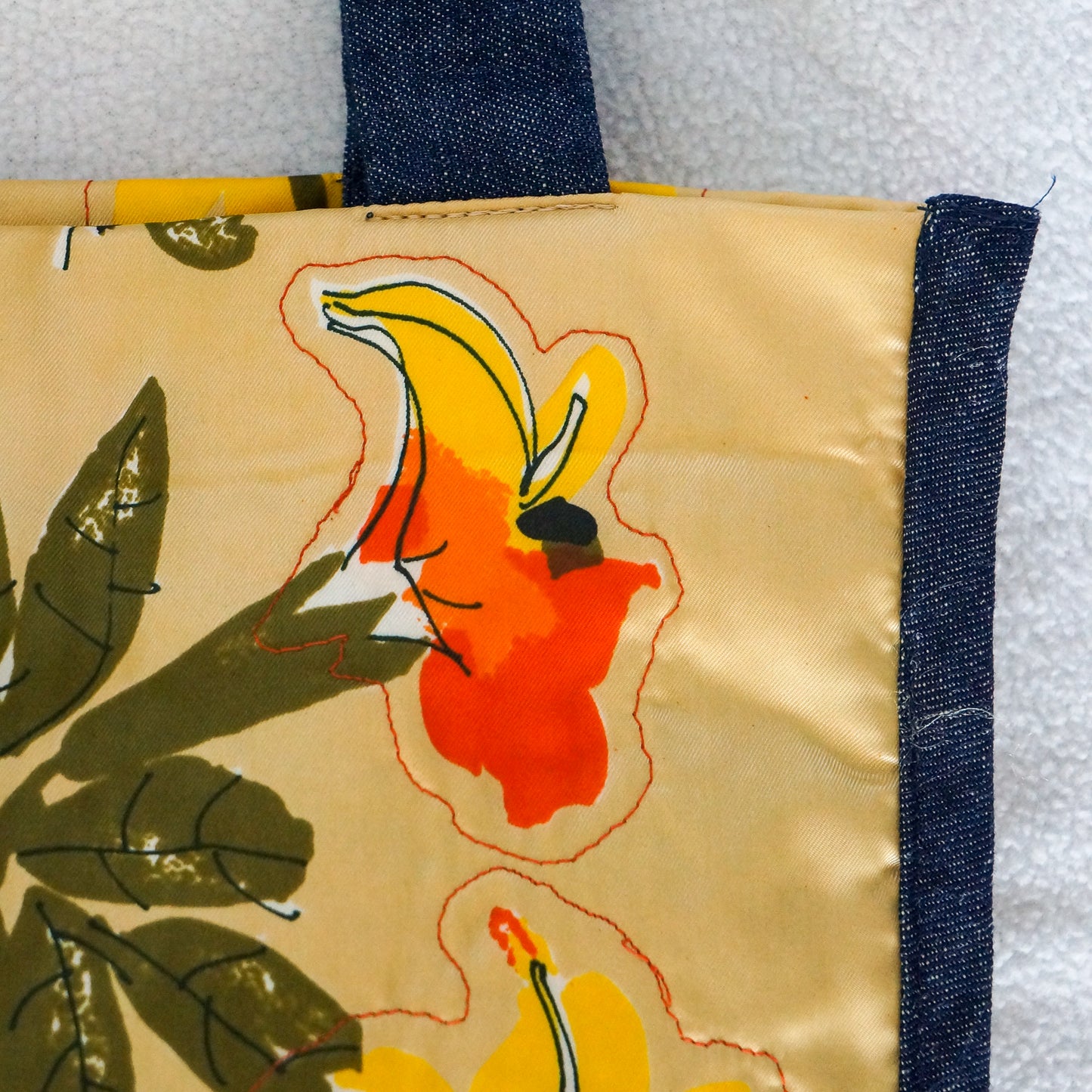 Vintage Scarf Bag Yellow Floral Print | Market Tote Summer Handbag