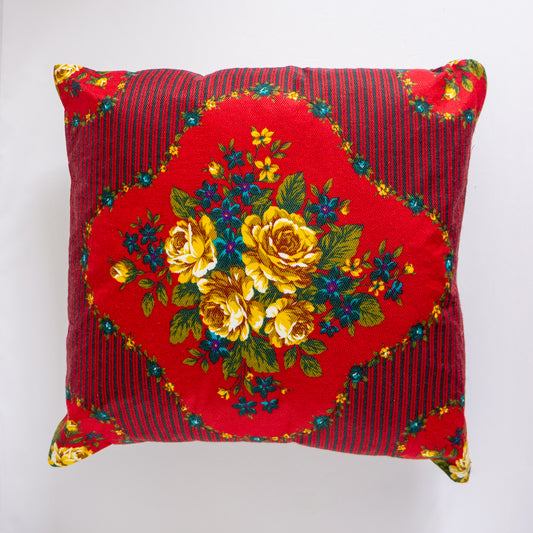 Rose Floral Accent Cushion Upcycled Scarf Throw Pillow 18”