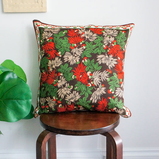 Mushroom Print Cushion Upcycled Scarf Throw Pillow 18”
