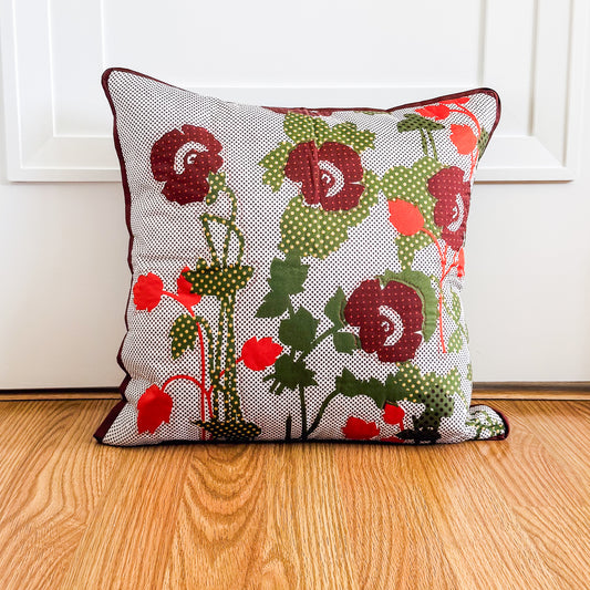 PoppyFloral Print Cushion Upcycled Scarf Throw Pillow 16"