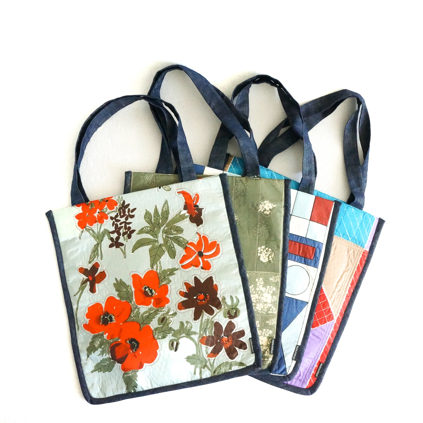 Vintage Scarf Fabric Bag Geometric Pattern | Upcycled Fabric Tote Bag Carryall