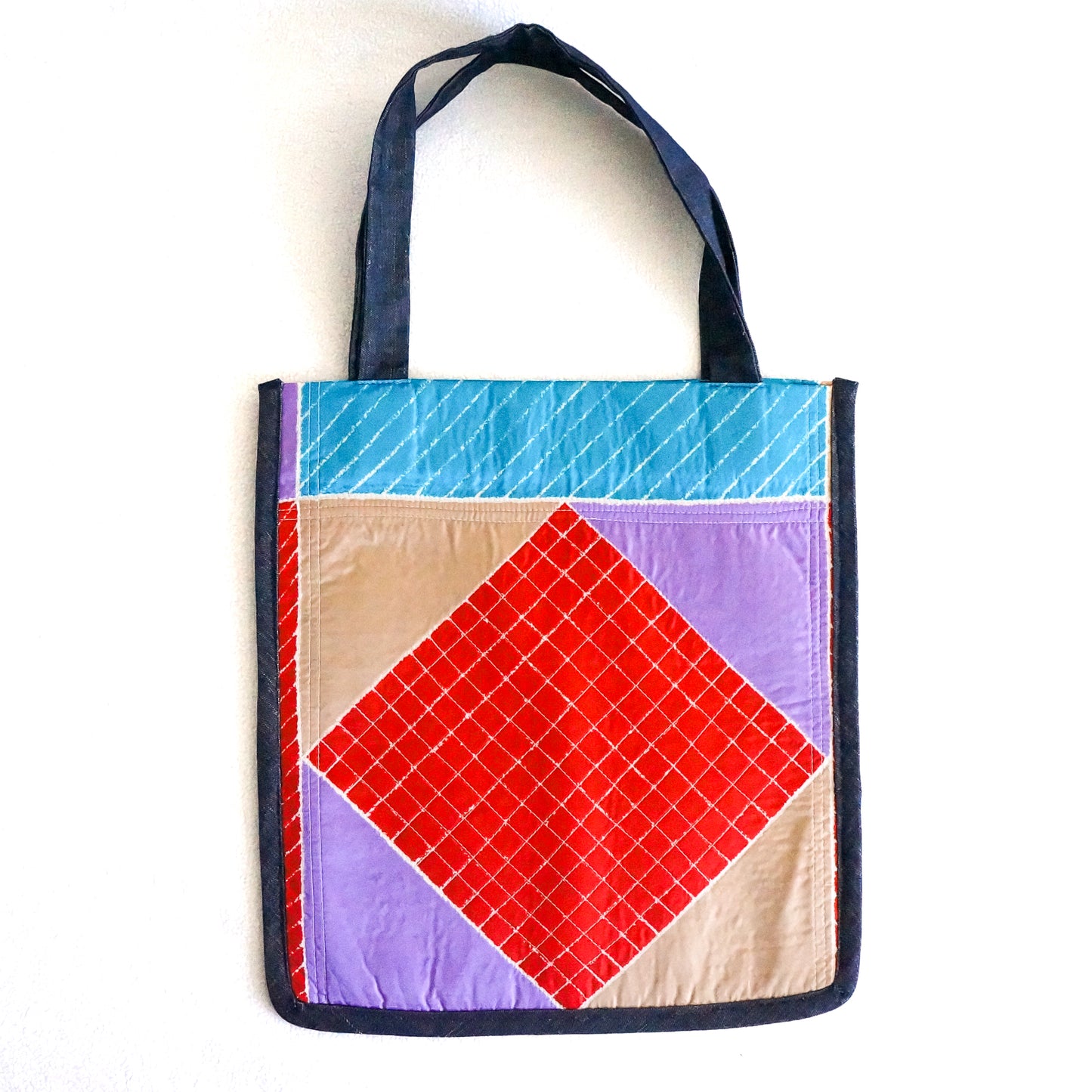 Vintage Scarf Fabric Bag Geometric Pattern | Upcycled Fabric Tote Bag Carryall