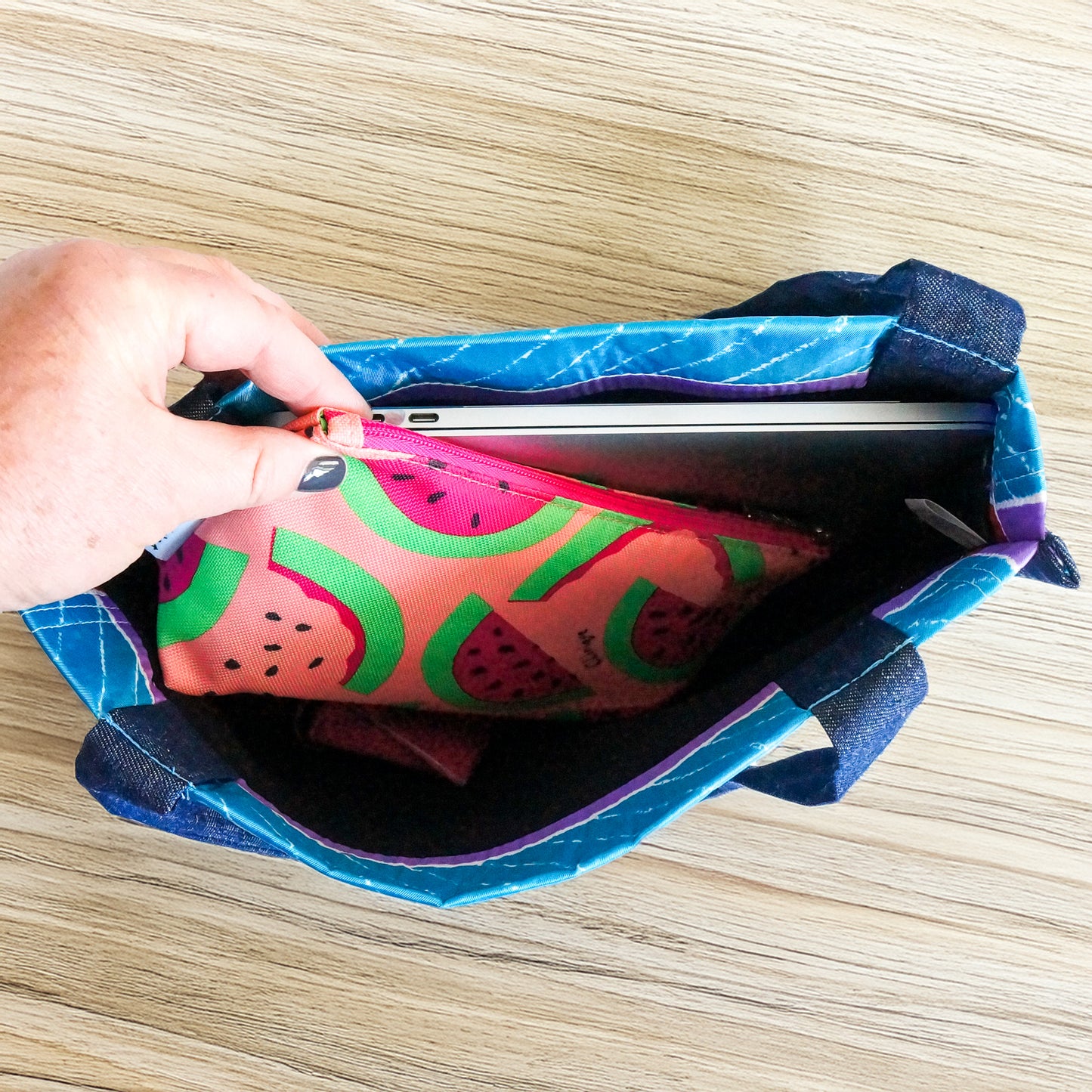 Vintage Scarf Fabric Bag Geometric Pattern | Upcycled Fabric Tote Bag Carryall
