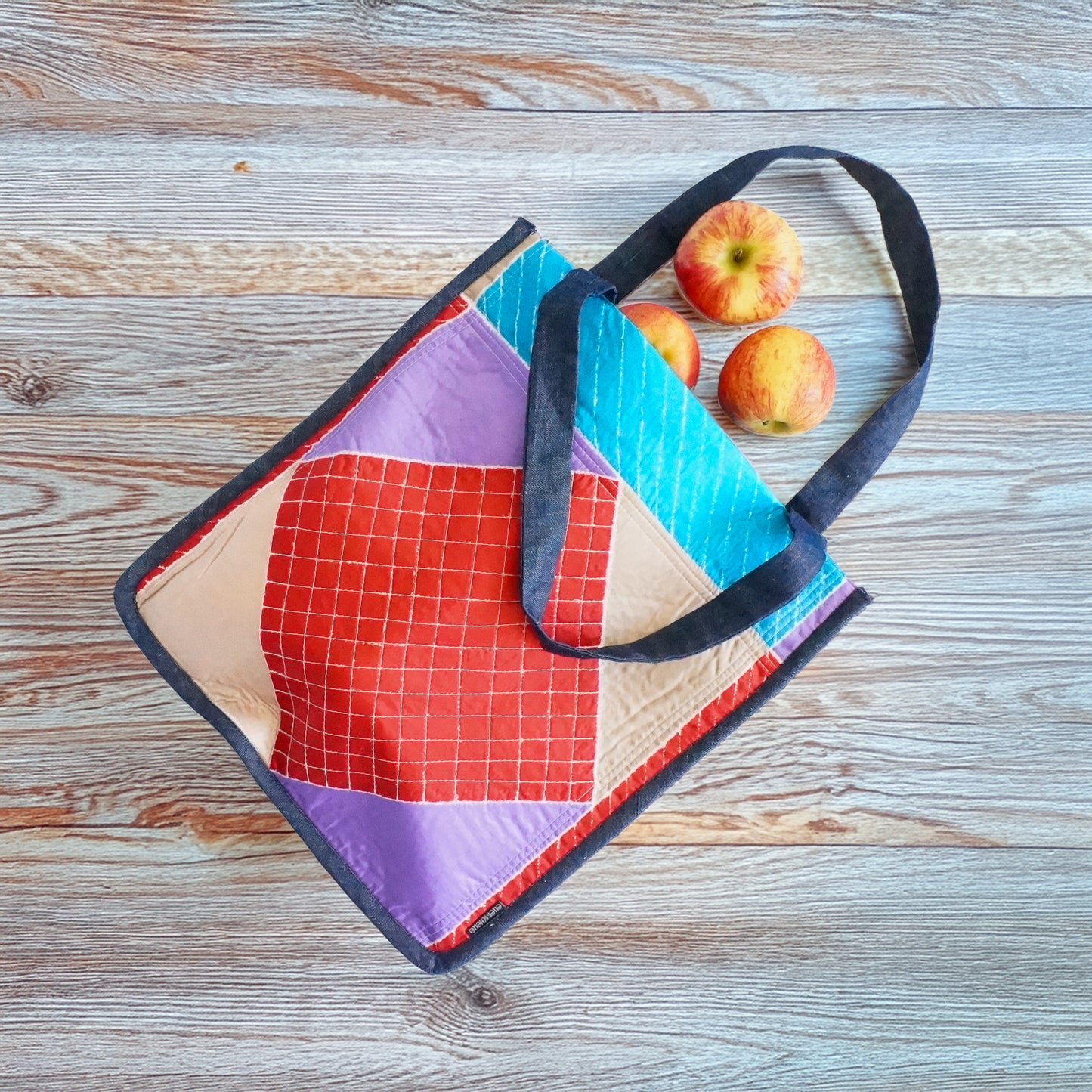 Vintage Scarf Fabric Bag Geometric Pattern | Upcycled Fabric Tote Bag Carryall