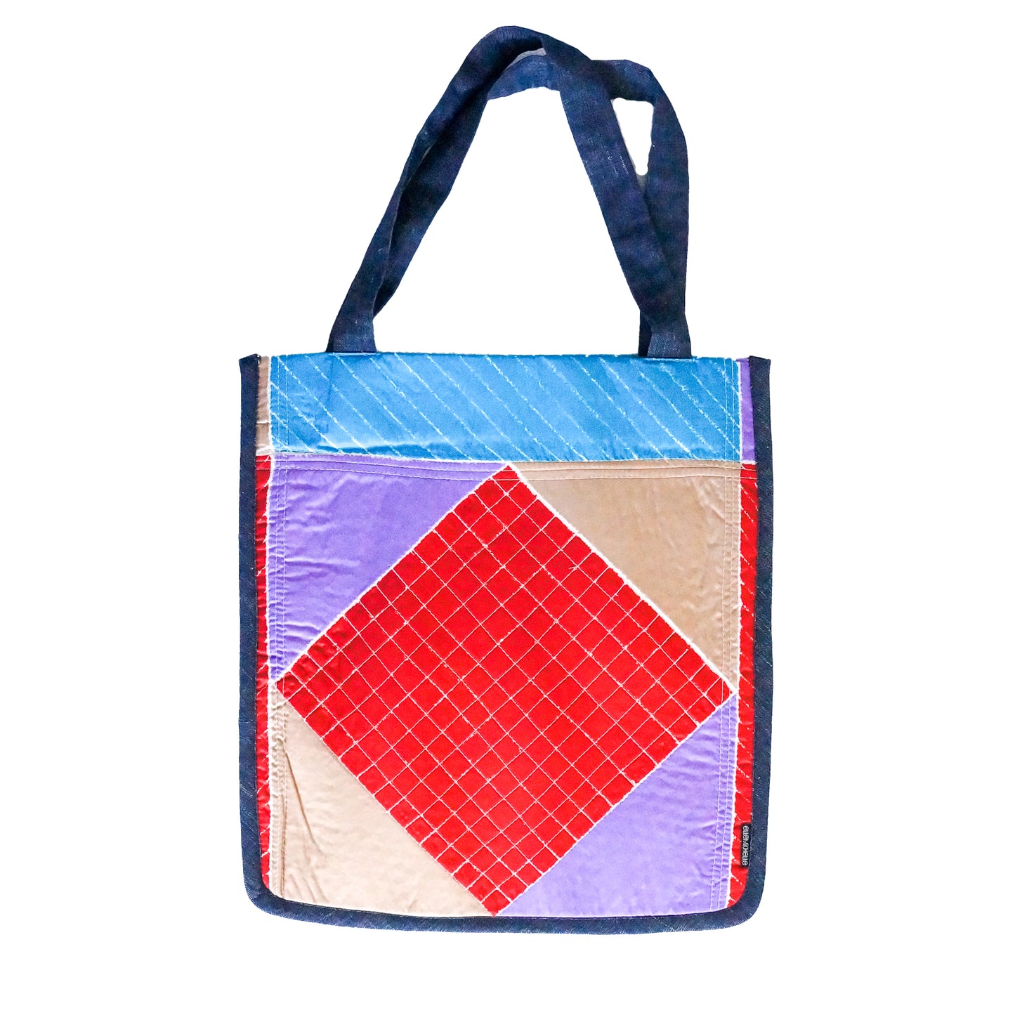 Vintage Scarf Fabric Bag Geometric Pattern | Upcycled Fabric Tote Bag Carryall