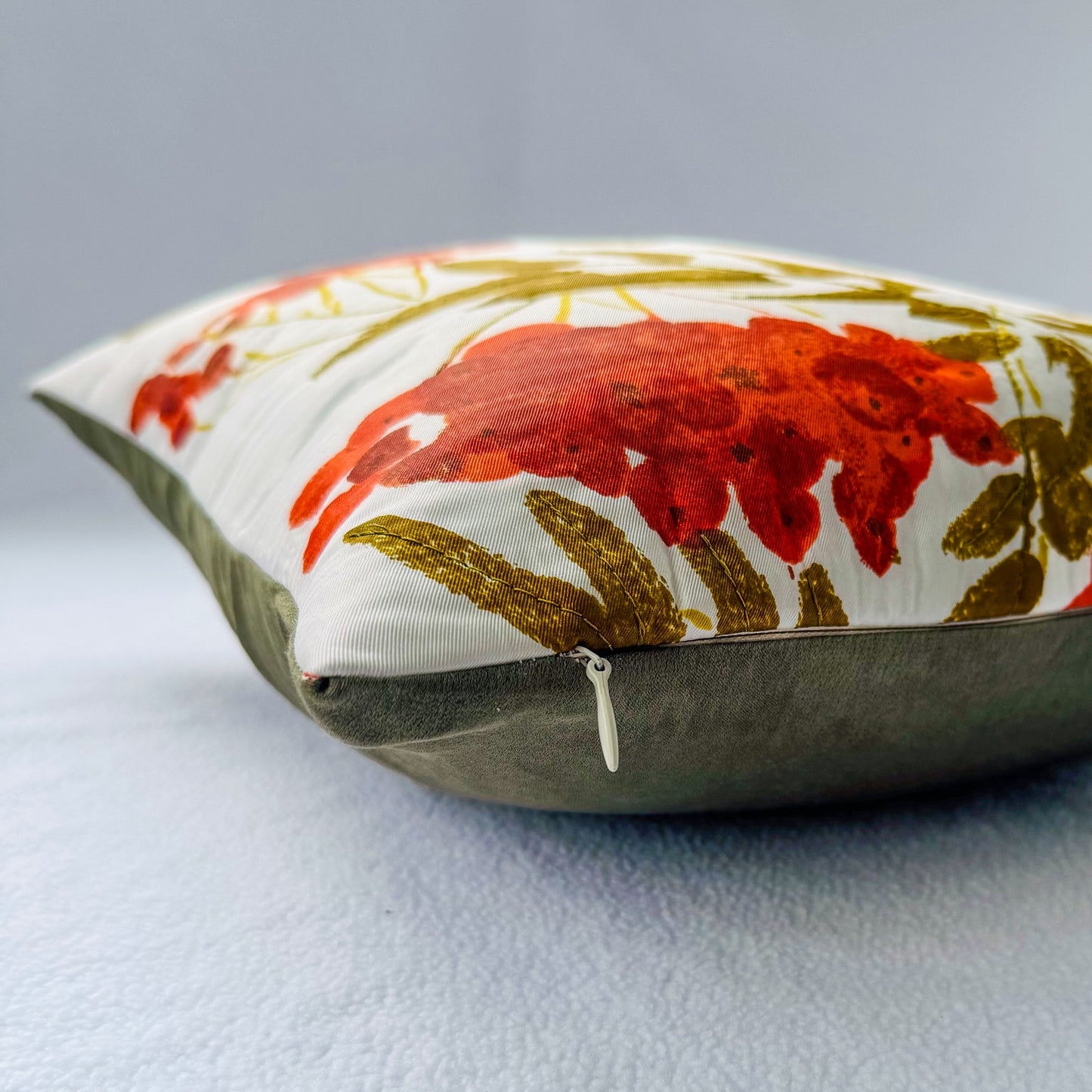 Cherry Floral Throw Pillow 14": Upcycled Vintage Scarf Floral Accent Cushion