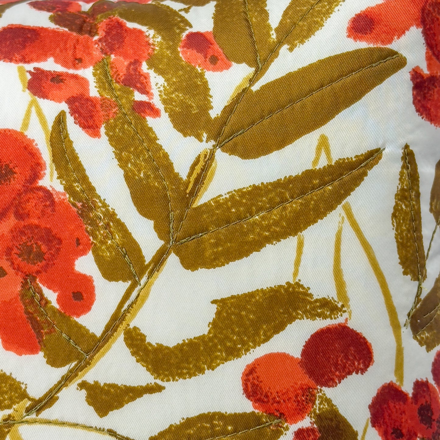 Cherry Floral Throw Pillow 14": Upcycled Vintage Scarf Quilted Accent Cushion