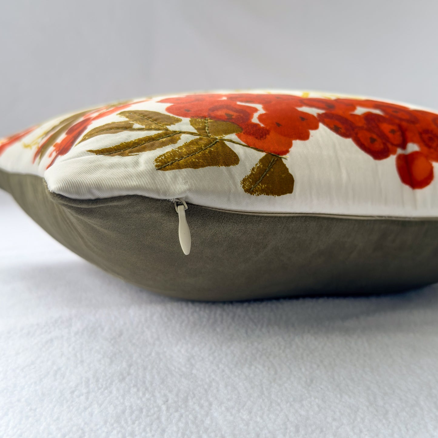 Cherry Floral Throw Pillow 14": Upcycled Vintage Scarf Quilted Accent Cushion