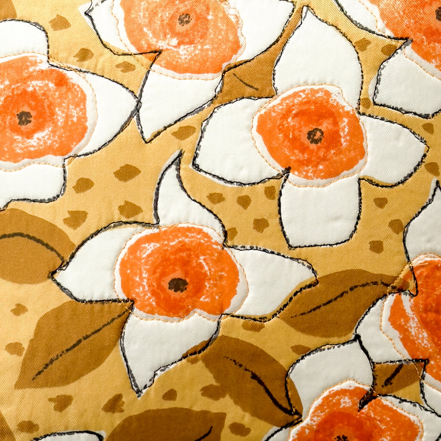 Yellow Floral Throw Pillow 10": Upcycled Retro Scarf Quilted Accent Cushion