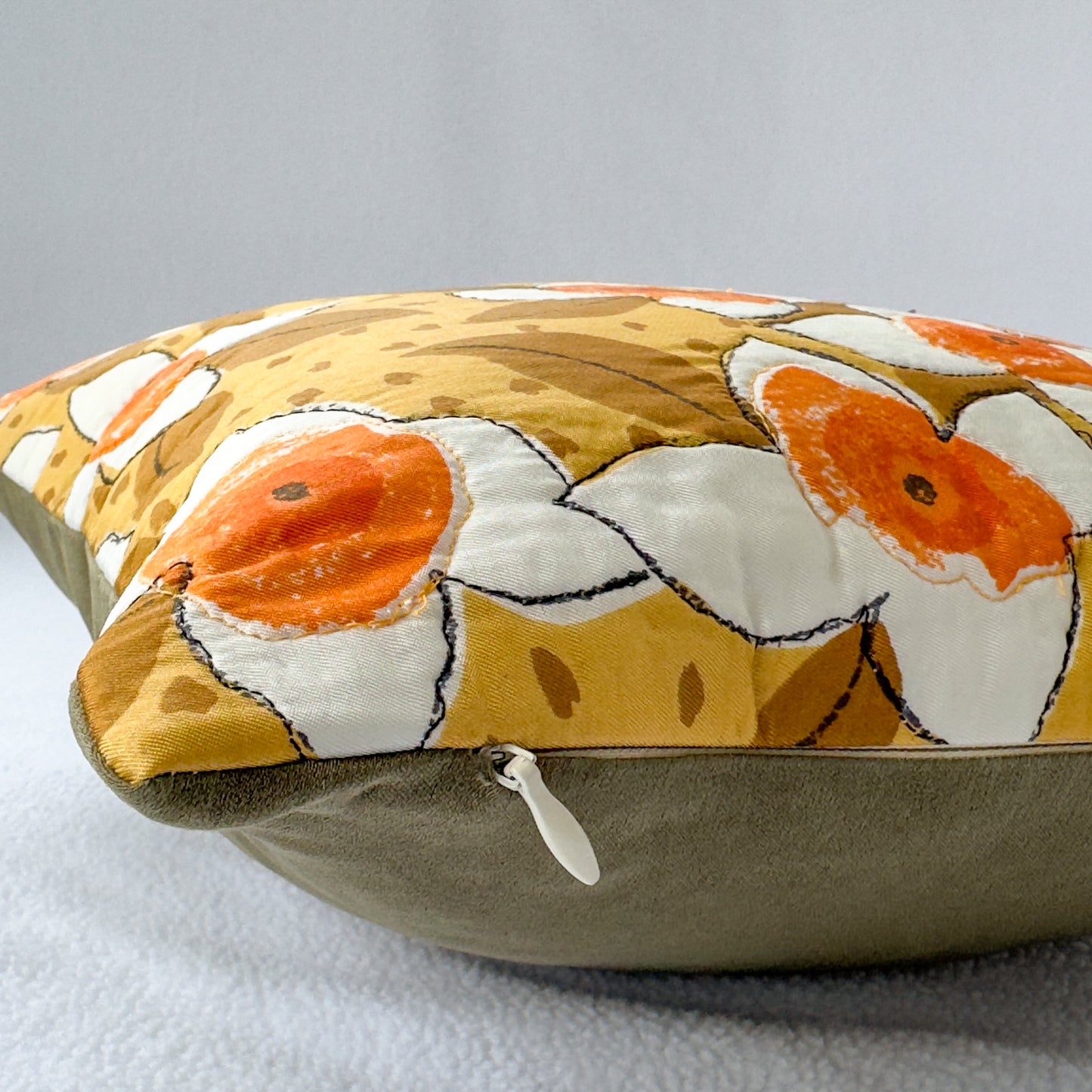 Floral Throw Pillow 12": Upcycled Vintage Scarf Floral Accent Cushion