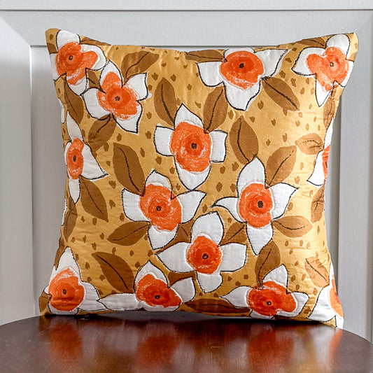 Floral Throw Pillow 12": Upcycled Vintage Scarf Floral Accent Cushion