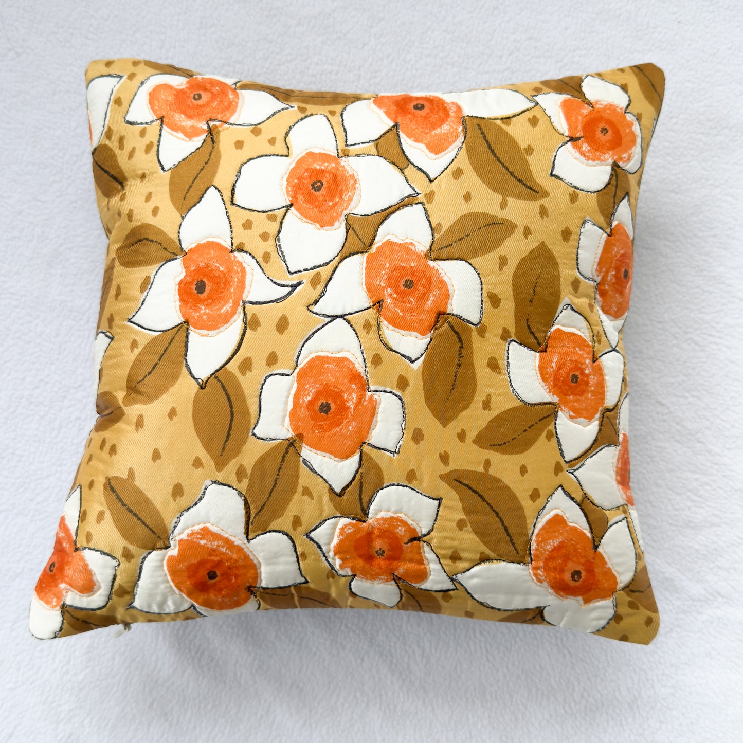 Retro Floral Throw Pillow 12": Upcycled Vintage Scarf Accent Cushion