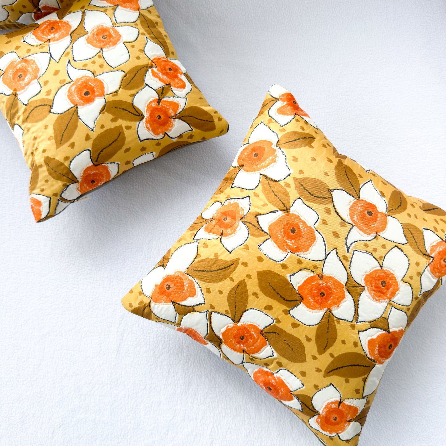 Retro Floral Throw Pillow 12": Upcycled Vintage Scarf Accent Cushion