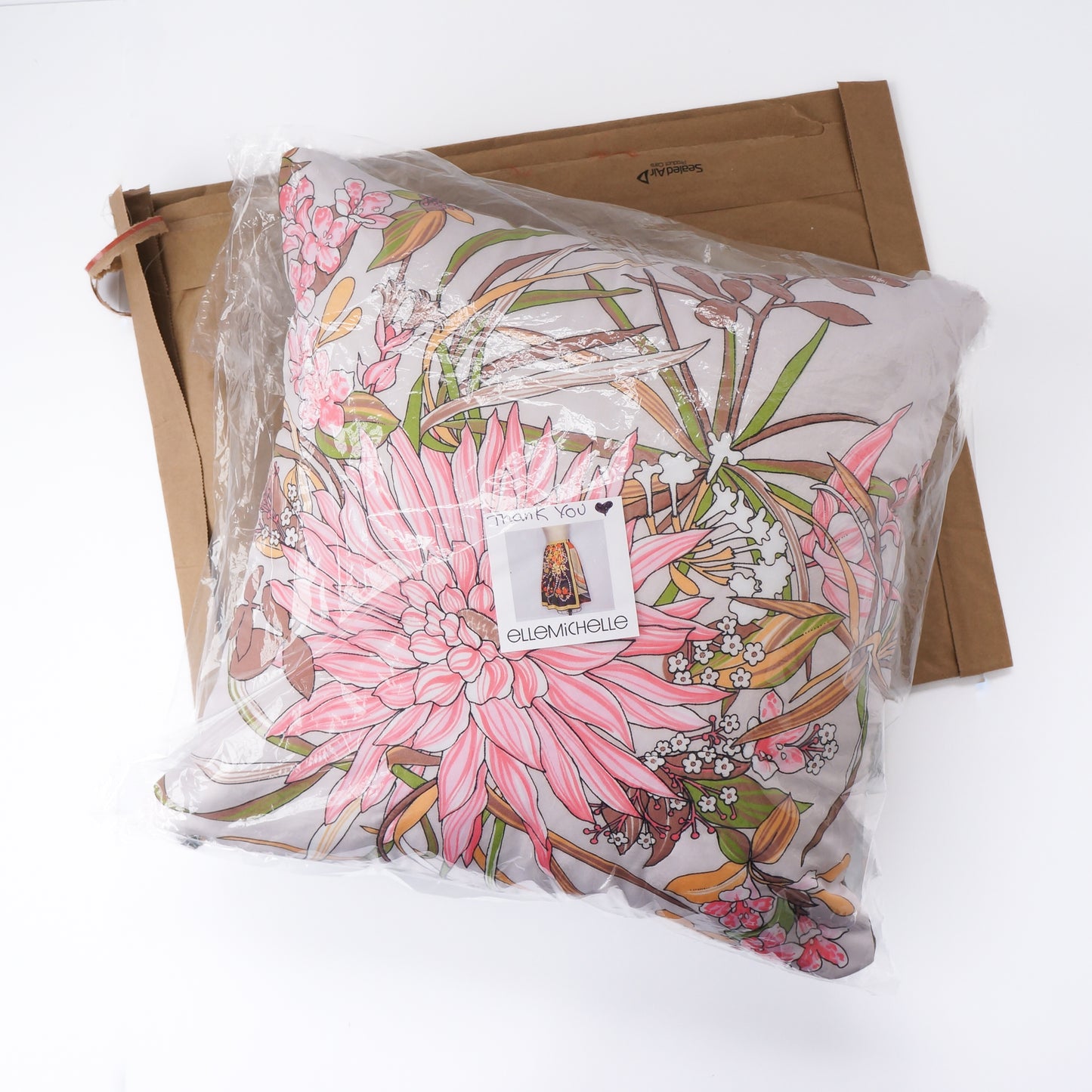 Pink floral accent pillow 16" upcycled fabric throw pillow #4