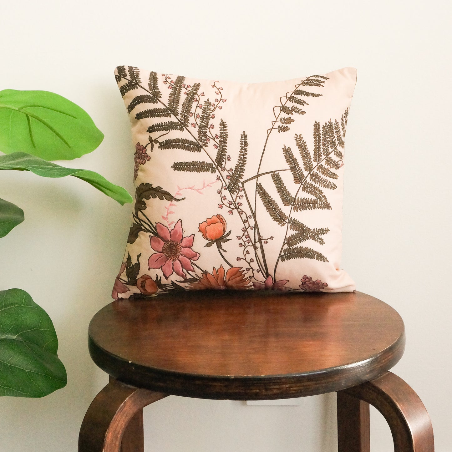 Fern Floral accent pillow 12” Upcycled fabric pillow #8