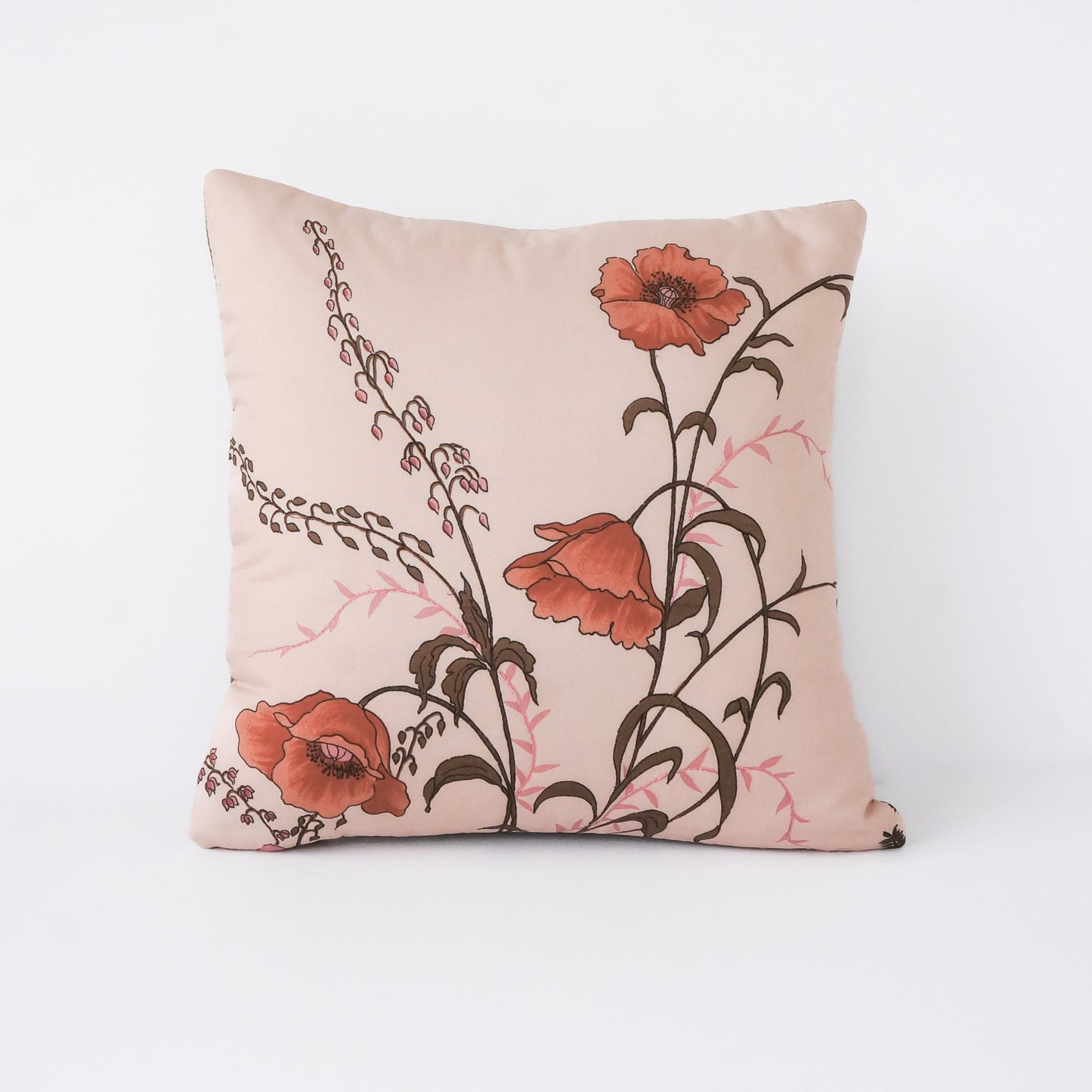 Poppy floral  accent pillow 12” Upcycled fabric pillow #09