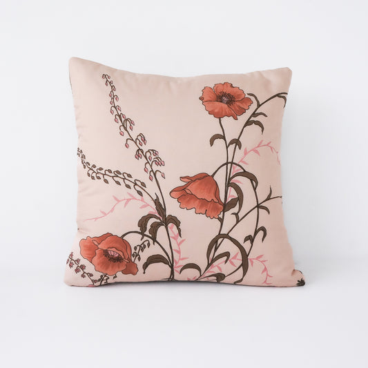 Poppy floral  accent pillow 12” Upcycled fabric pillow #09