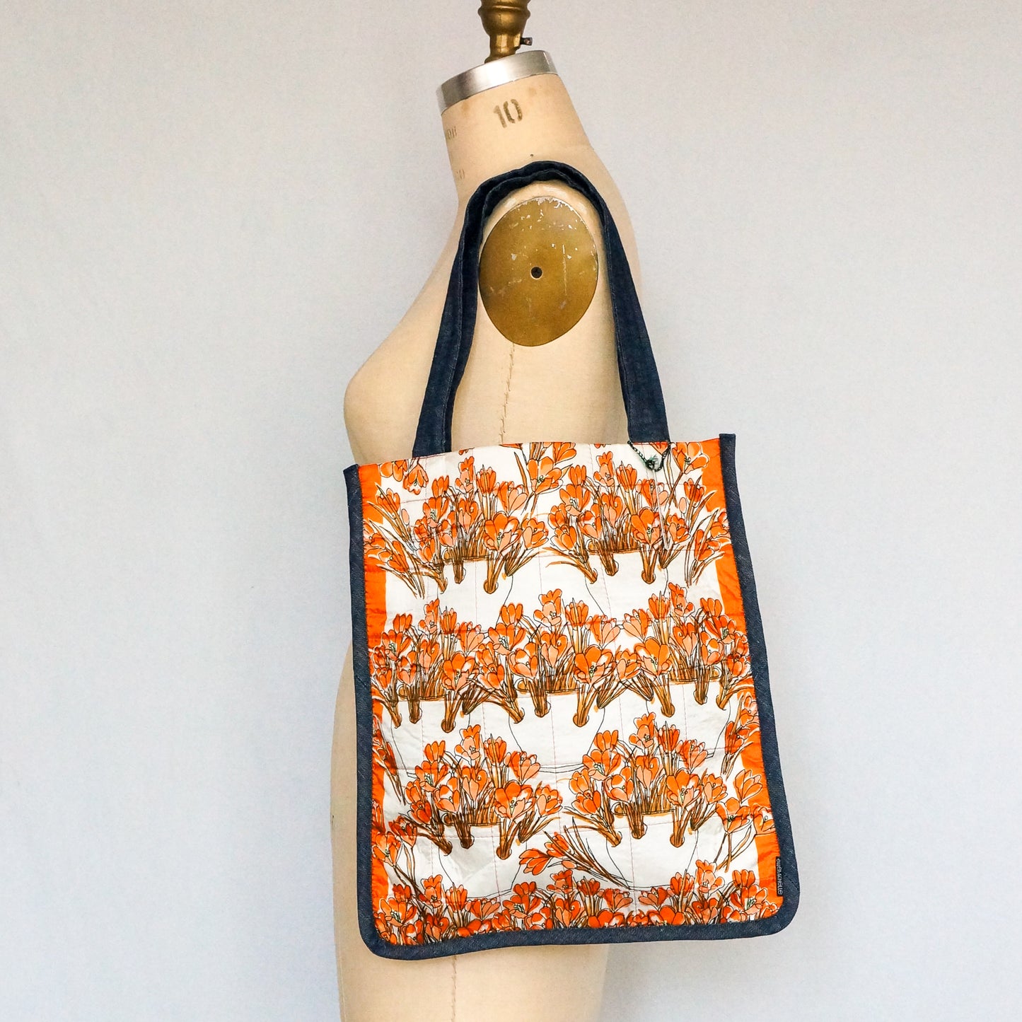 Vintage Scarf Bag Orange Floral Print | Market Tote Summer Handbag