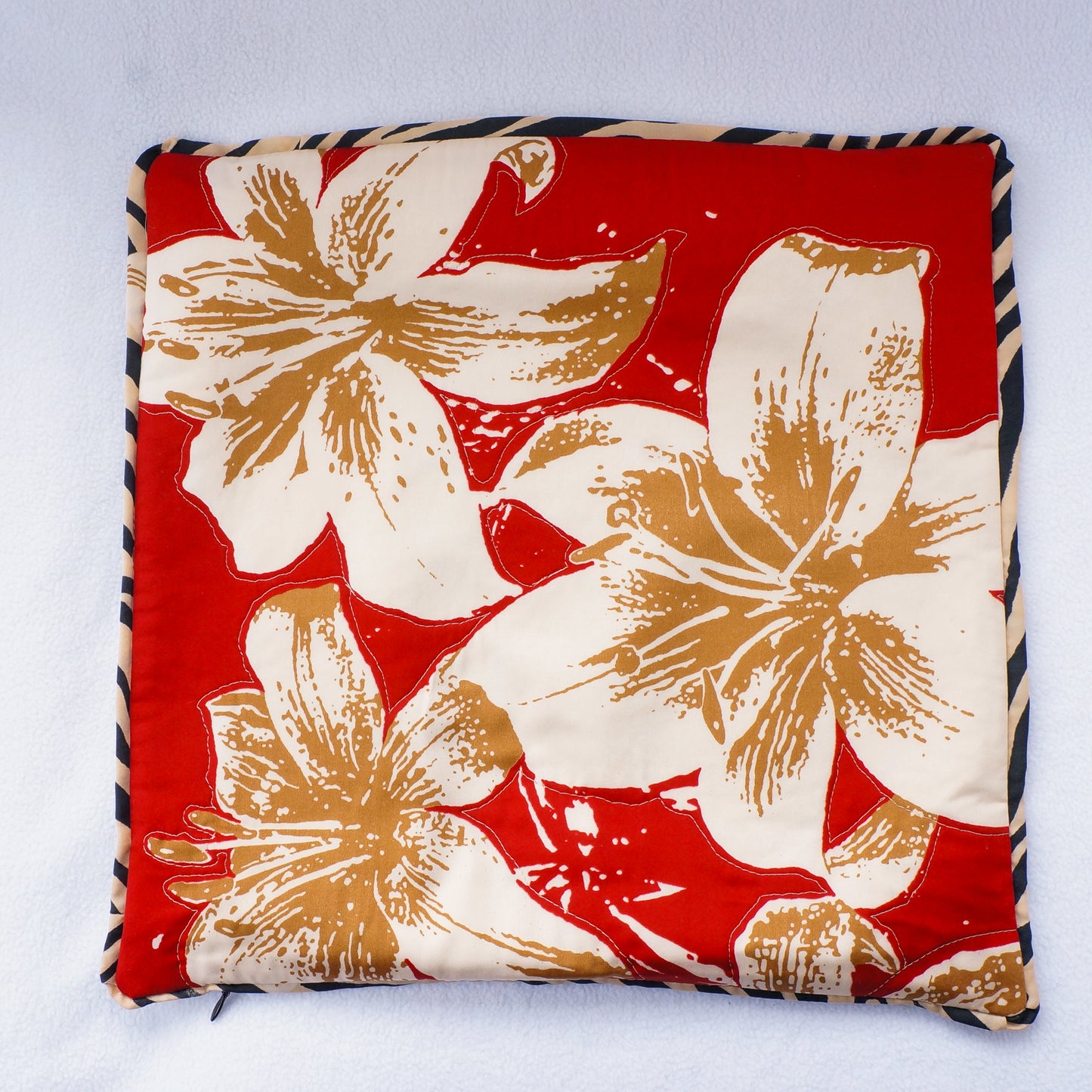 Tropical floral accent pillow 16” Upcycled fabric pillow #12