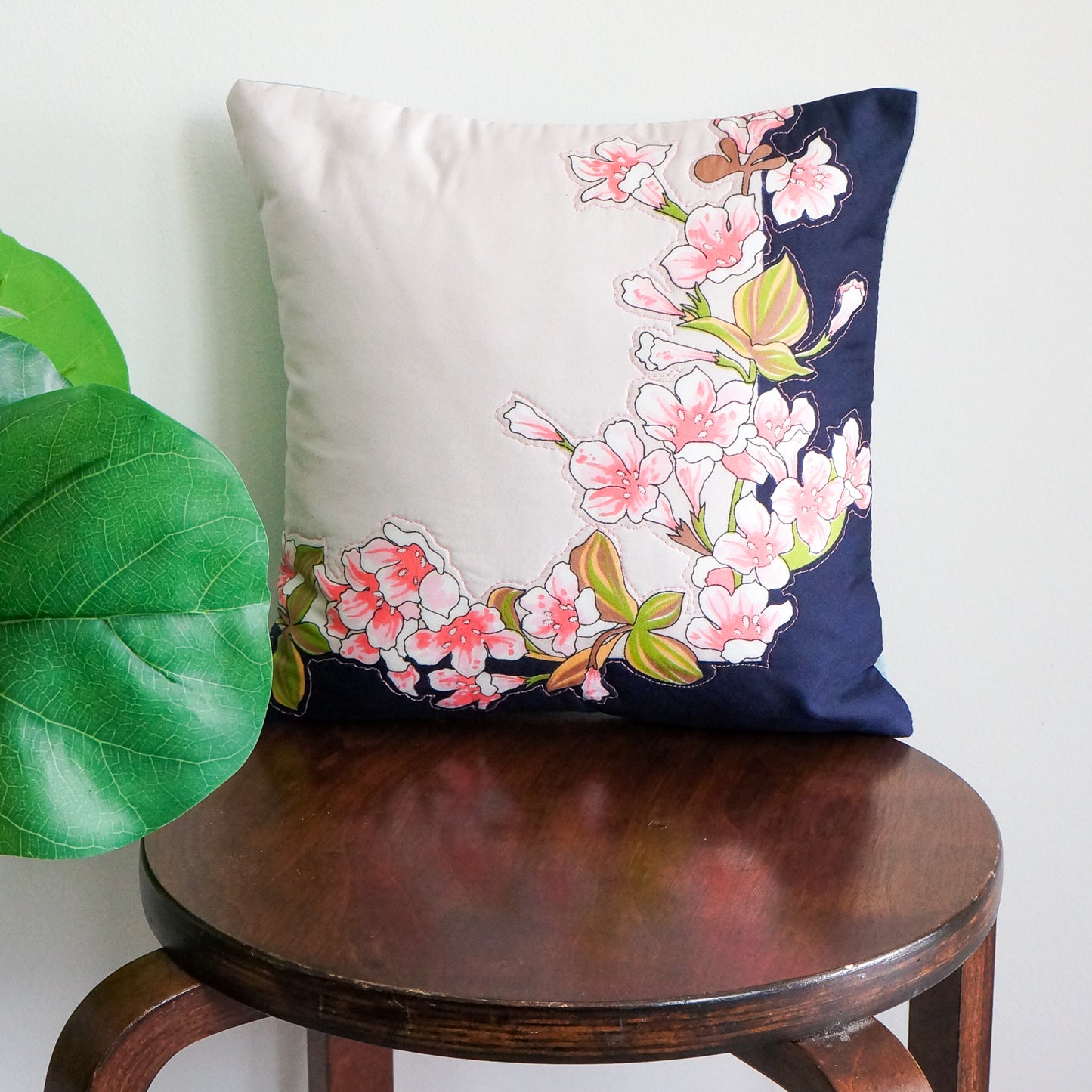 Pink floral accent pillow 12” Upcycled fabric pillow #13