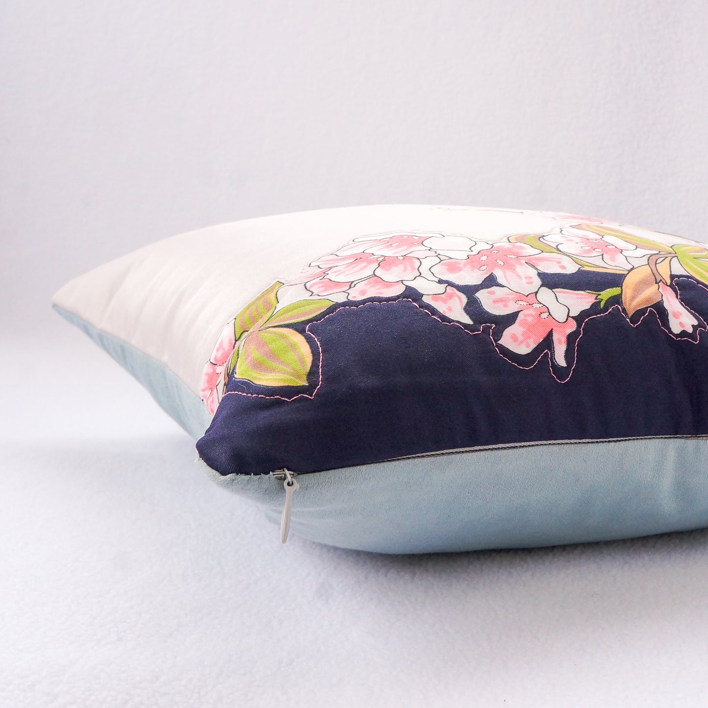 Pink floral accent pillow 12” Upcycled fabric pillow #13