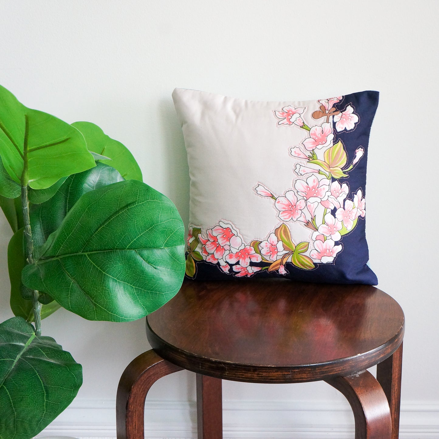 Pink floral accent pillow 12” Upcycled fabric pillow #13